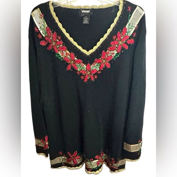 Vintage Designers Original Studio Joy Womens 2XL Christmas Sweater Poinsettia - Picture 2 of 8